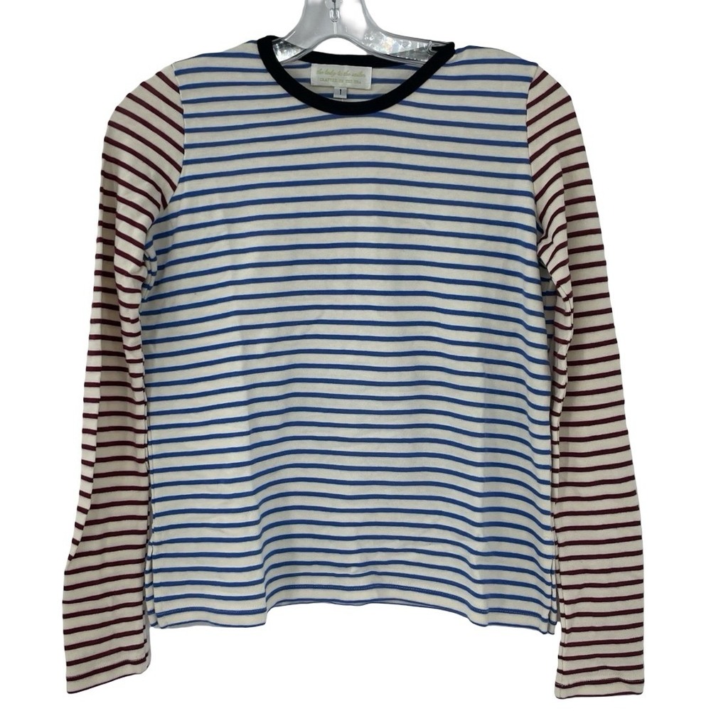 The Lady & The Sailor Women's Top Striped Blue Burgundy Cotton Size 1